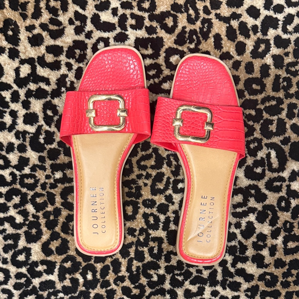 Journee Collection Bold Red Buckle Sandals